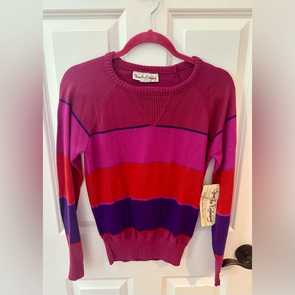 🆕🔖 DIANE VON FURSTENBERG ✨ Vintage Striped Sweater✨Size L ✨New Old Stock ✨NWT!!